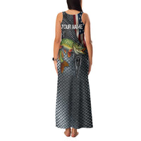Pike Fishing Family Matching Tank Maxi Dress and Hawaiian Shirt with American Flag and Realistic Fish Scale Texture Design - Wonder Print Shop