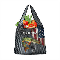 Pike Fishing Grocery Bag with American Flag and Realistic Fish Scale Texture Design - Wonder Print Shop