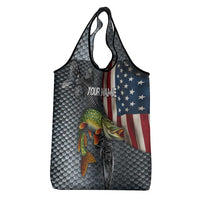 Pike Fishing Grocery Bag with American Flag and Realistic Fish Scale Texture Design - Wonder Print Shop