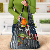 Pike Fishing Grocery Bag with American Flag and Realistic Fish Scale Texture Design - Wonder Print Shop