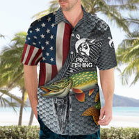 Pike Fishing Hawaiian Shirt with American Flag and Realistic Fish Scale Texture Design - Wonder Print Shop