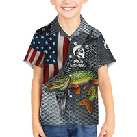 Pike Fishing Hawaiian Shirt with American Flag and Realistic Fish Scale Texture Design - Wonder Print Shop
