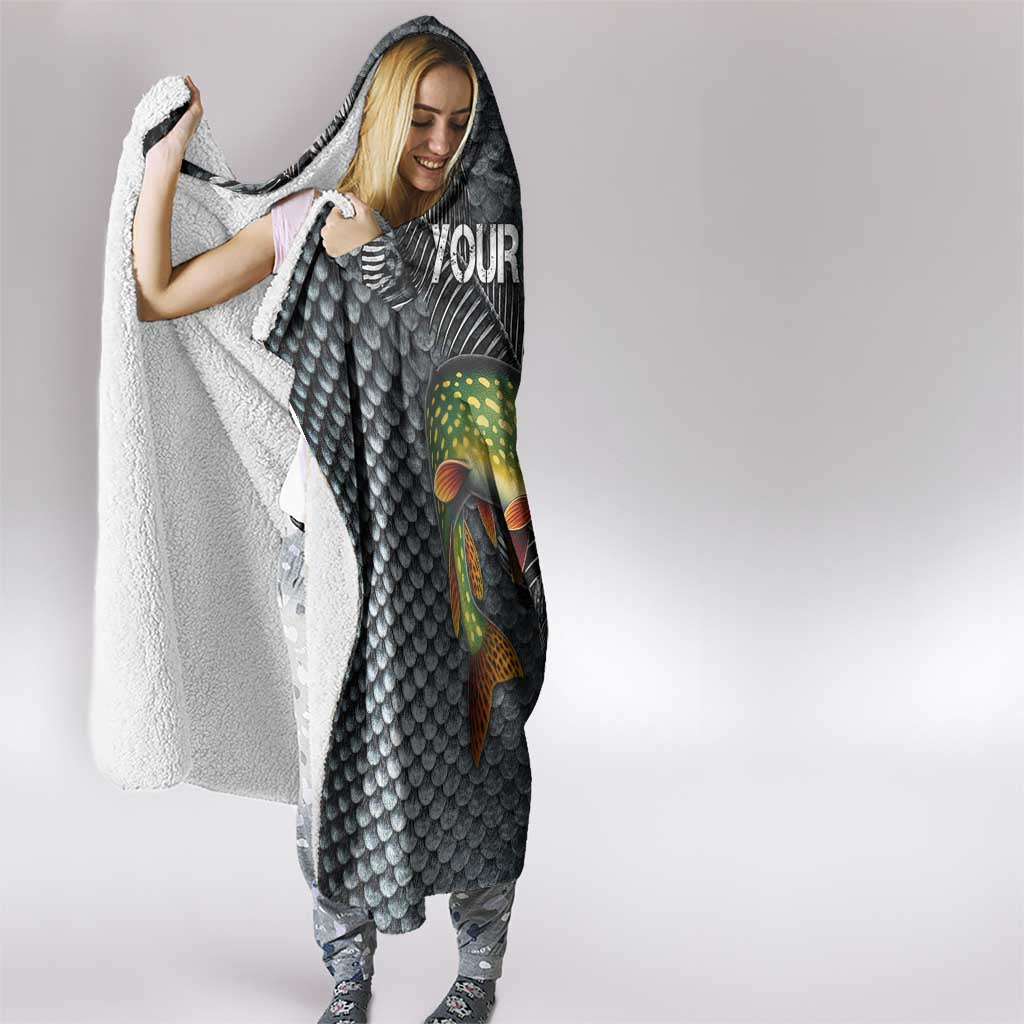 Pike Fishing Hooded Blanket with American Flag and Realistic Fish Scale Texture Design - Wonder Print Shop
