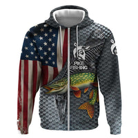 Pike Fishing Hoodie with American Flag and Realistic Fish Scale Texture Design - Wonder Print Shop