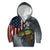 Pike Fishing Kid Hoodie with American Flag and Realistic Fish Scale Texture Design - Wonder Print Shop