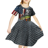 Pike Fishing Kid Short Sleeve Dress with American Flag and Realistic Fish Scale Texture Design - Wonder Print Shop