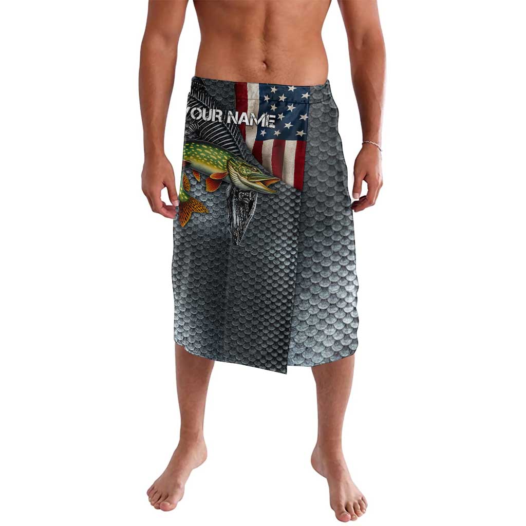 Pike Fishing Lavalava with American Flag and Realistic Fish Scale Texture Design - Wonder Print Shop