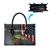 Pike Fishing Leather Bag with American Flag and Realistic Fish Scale Texture Design - Wonder Print Shop