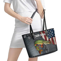 Pike Fishing Leather Tote Bag with American Flag and Realistic Fish Scale Texture Design - Wonder Print Shop