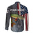 Pike Fishing Long Sleeve Button Shirt with American Flag and Realistic Fish Scale Texture Design - Wonder Print Shop