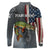 Pike Fishing Long Sleeve Polo Shirt with American Flag and Realistic Fish Scale Texture Design - Wonder Print Shop