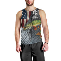 Pike Fishing Men Tank Top with American Flag and Realistic Fish Scale Texture Design - Wonder Print Shop