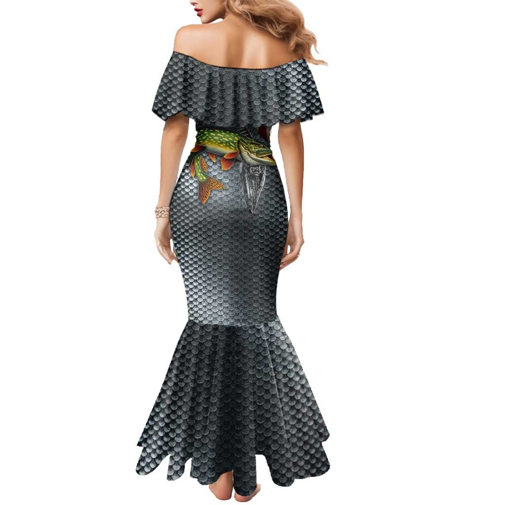 Pike Fishing Mermaid Dress with American Flag and Realistic Fish Scale Texture Design - Wonder Print Shop