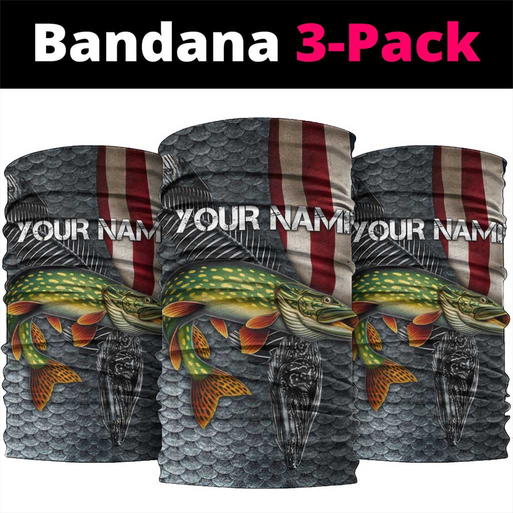 Pike Fishing Neck Gaiter with American Flag and Realistic Fish Scale Texture Design - Wonder Print Shop