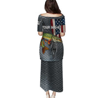 Pike Fishing Puletasi with American Flag and Realistic Fish Scale Texture Design - Wonder Print Shop