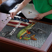 Pike Fishing Puzzle with American Flag and Realistic Fish Scale Texture Design - Wonder Print Shop
