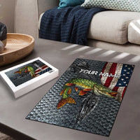 Pike Fishing Puzzle with American Flag and Realistic Fish Scale Texture Design - Wonder Print Shop