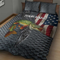 Pike Fishing Quilt Bed Set with American Flag and Realistic Fish Scale Texture Design - Wonder Print Shop