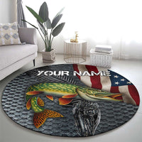 Pike Fishing Round Carpet with American Flag and Realistic Fish Scale Texture Design - Wonder Print Shop