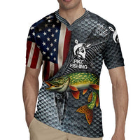 Pike Fishing Rugby Jersey with American Flag and Realistic Fish Scale Texture Design - Wonder Print Shop