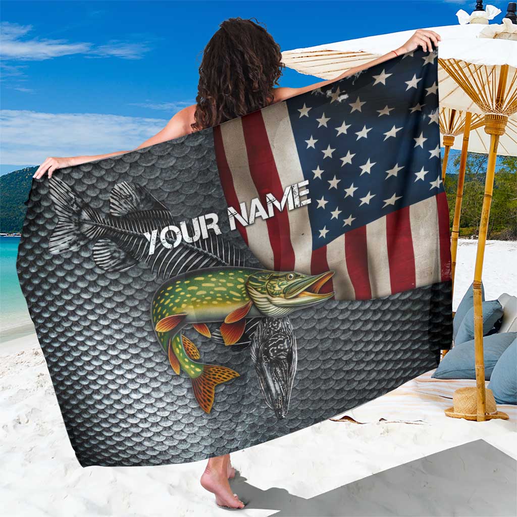 Pike Fishing Sarong with American Flag and Realistic Fish Scale Texture Design - Wonder Print Shop