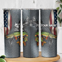 Pike Fishing Skinny Tumbler with American Flag and Realistic Fish Scale Texture Design - Wonder Print Shop