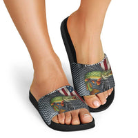 Pike Fishing Slide Sandals with American Flag and Realistic Fish Scale Texture Design - Wonder Print Shop
