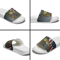 Pike Fishing Slide Sandals with American Flag and Realistic Fish Scale Texture Design - Wonder Print Shop