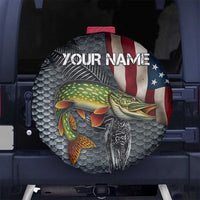 Pike Fishing Spare Tire Cover with American Flag and Realistic Fish Scale Texture Design - Wonder Print Shop