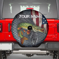 Pike Fishing Spare Tire Cover with American Flag and Realistic Fish Scale Texture Design - Wonder Print Shop