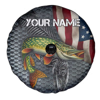 Pike Fishing Spare Tire Cover with American Flag and Realistic Fish Scale Texture Design - Wonder Print Shop