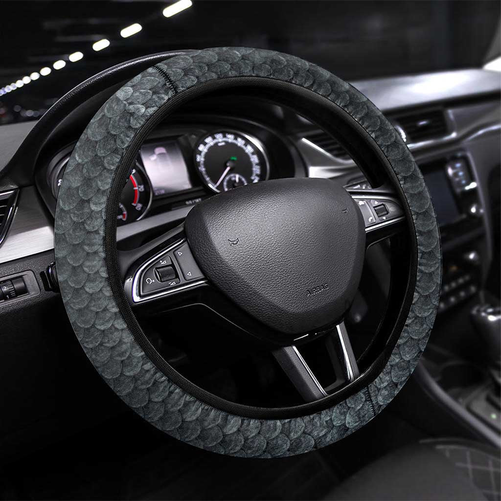 Pike Fishing Steering Wheel Cover with American Flag and Realistic Fish Scale Texture Design - Wonder Print Shop