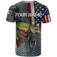 Pike Fishing T Shirt with American Flag and Realistic Fish Scale Texture Design - Wonder Print Shop