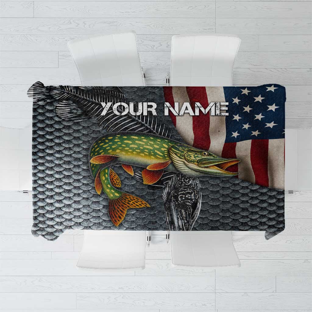 Pike Fishing Tablecloth with American Flag and Realistic Fish Scale Texture Design - Wonder Print Shop