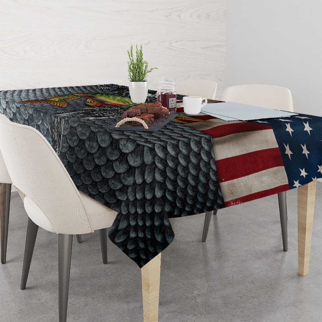 Pike Fishing Tablecloth with American Flag and Realistic Fish Scale Texture Design - Wonder Print Shop