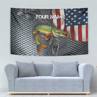 Pike Fishing Tapestry with American Flag and Realistic Fish Scale Texture Design - Wonder Print Shop