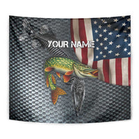 Pike Fishing Tapestry with American Flag and Realistic Fish Scale Texture Design - Wonder Print Shop