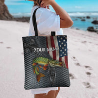 Pike Fishing Tote Bag with American Flag and Realistic Fish Scale Texture Design - Wonder Print Shop