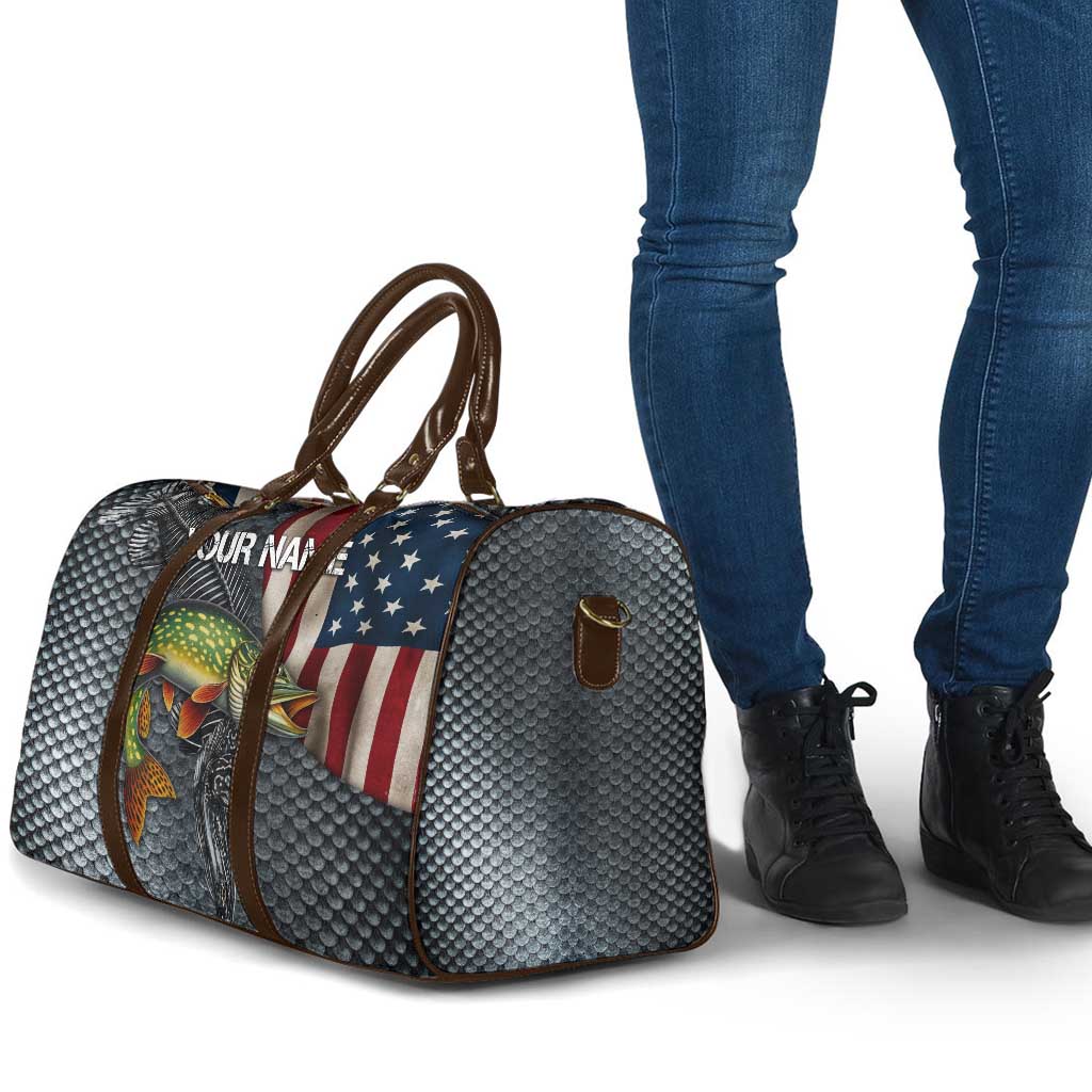 Pike Fishing Travel Bag with American Flag and Realistic Fish Scale Texture Design - Wonder Print Shop