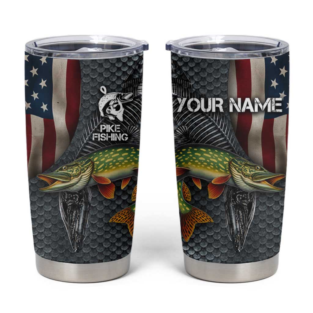 Pike Fishing Tumbler Cup with American Flag and Realistic Fish Scale Texture Design - Wonder Print Shop