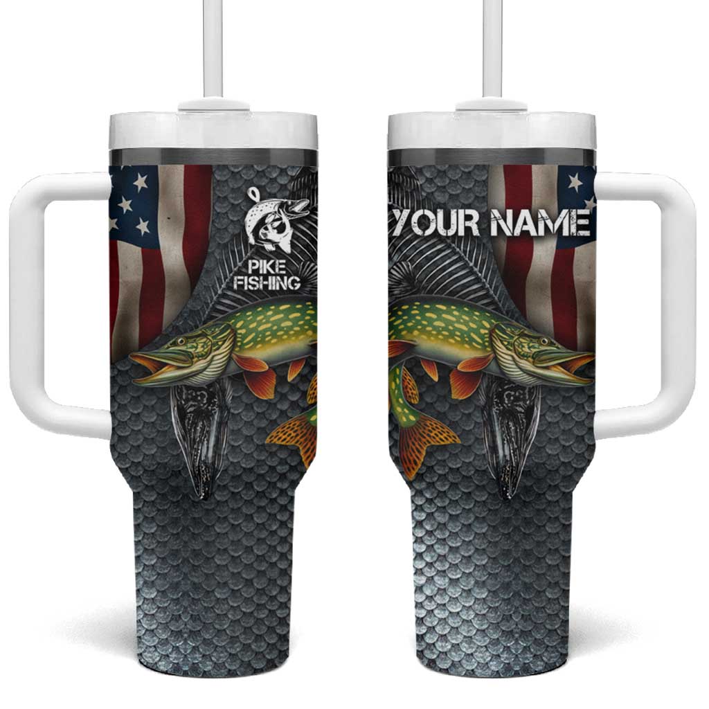 Pike Fishing Tumbler With Handle with American Flag and Realistic Fish Scale Texture Design - Wonder Print Shop