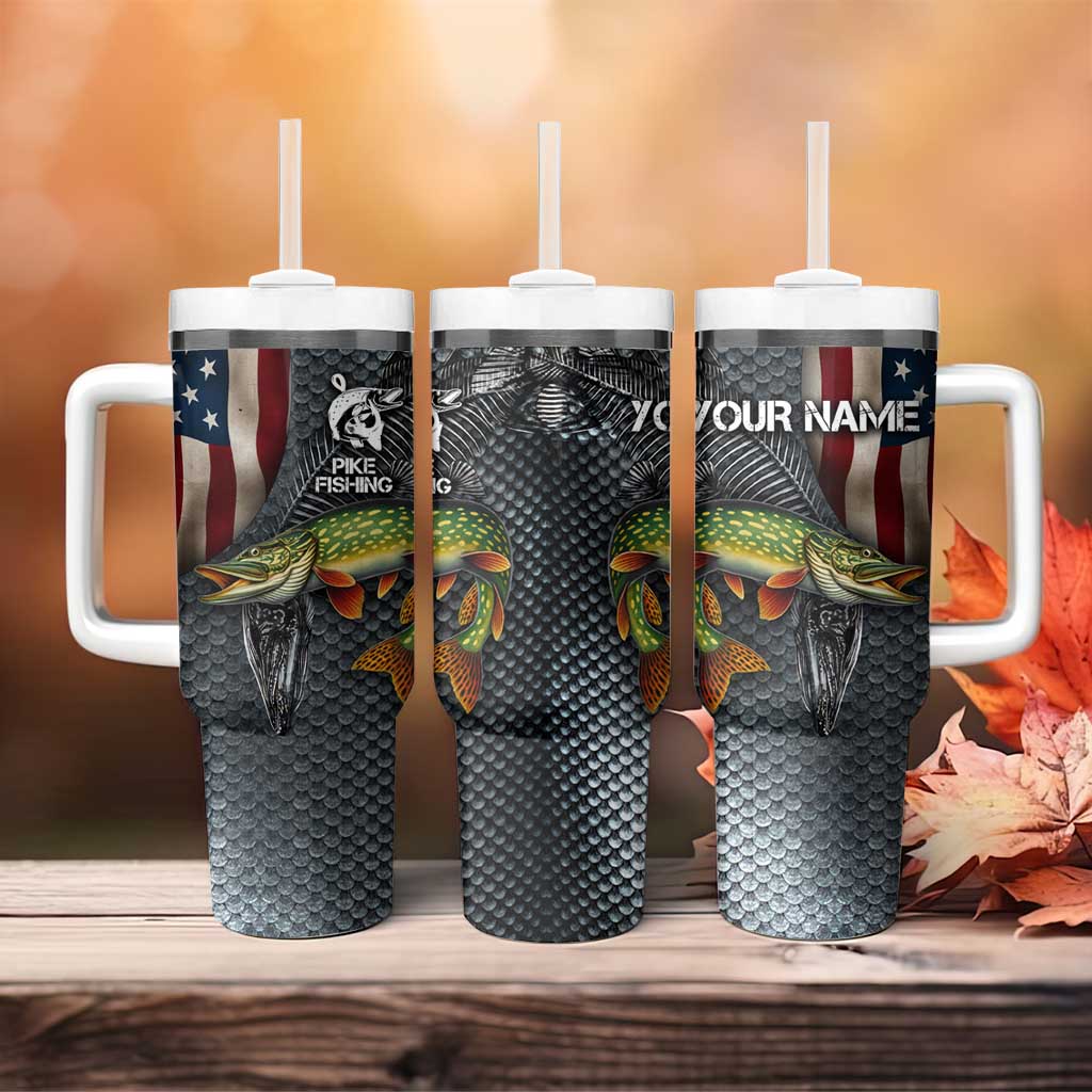 Pike Fishing Tumbler With Handle with American Flag and Realistic Fish Scale Texture Design - Wonder Print Shop