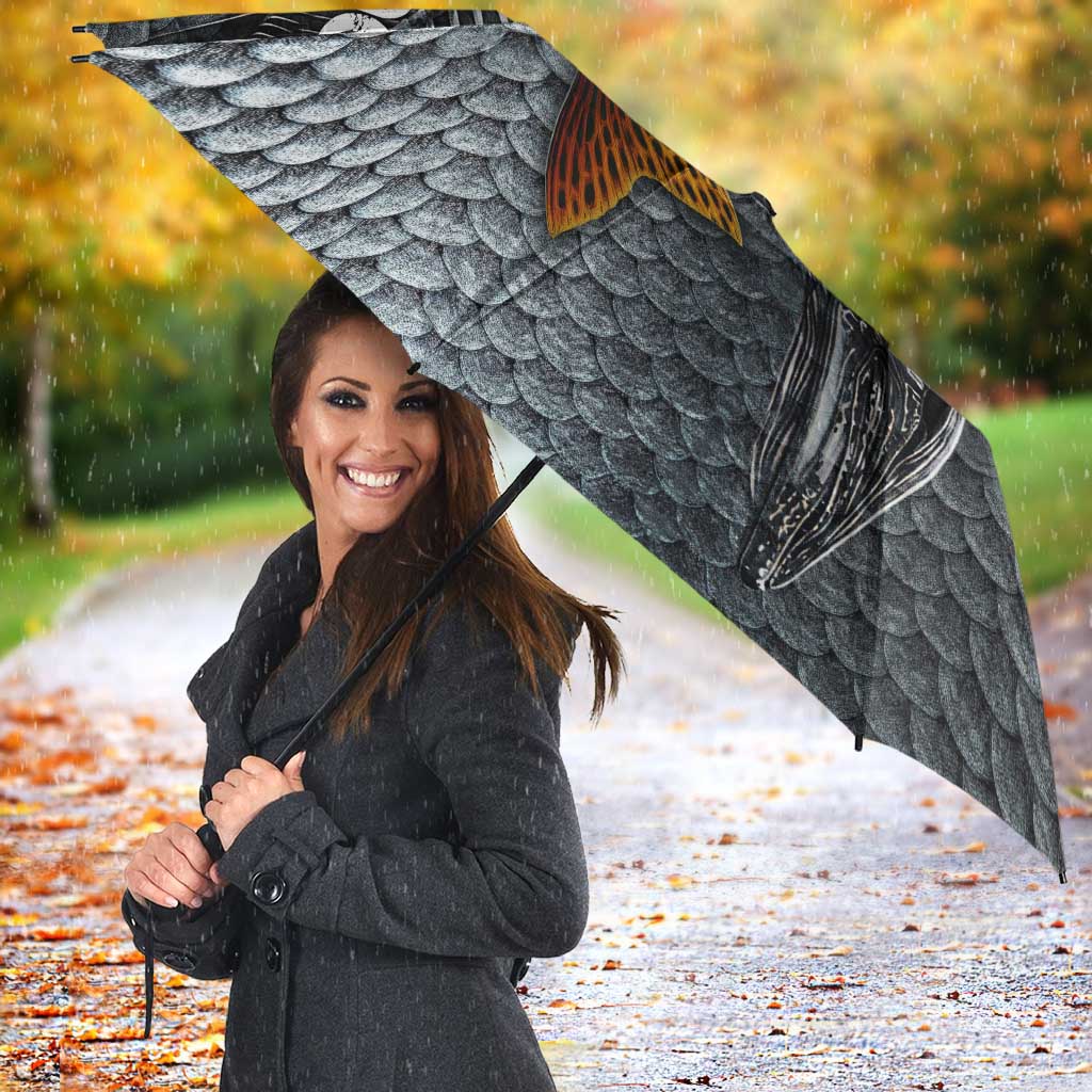 Pike Fishing Umbrella with American Flag and Realistic Fish Scale Texture Design - Wonder Print Shop