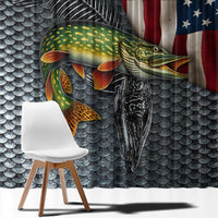 Pike Fishing Window Curtain with American Flag and Realistic Fish Scale Texture Design - Wonder Print Shop