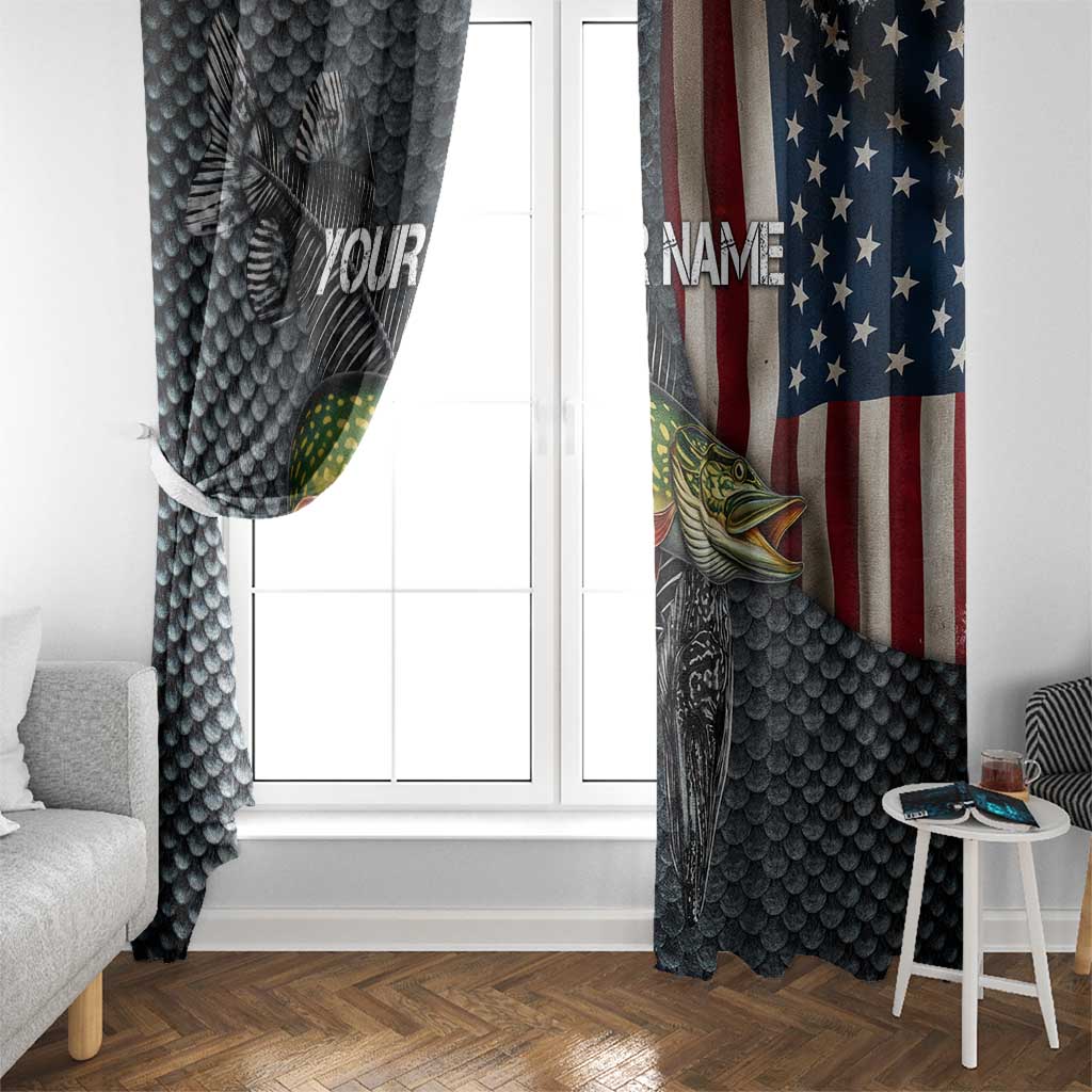 Pike Fishing Window Curtain with American Flag and Realistic Fish Scale Texture Design - Wonder Print Shop