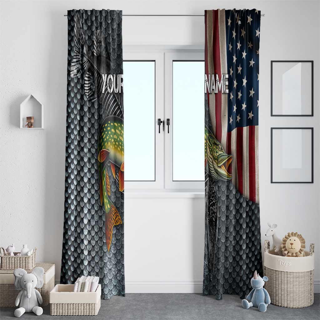 Pike Fishing Window Curtain with American Flag and Realistic Fish Scale Texture Design - Wonder Print Shop