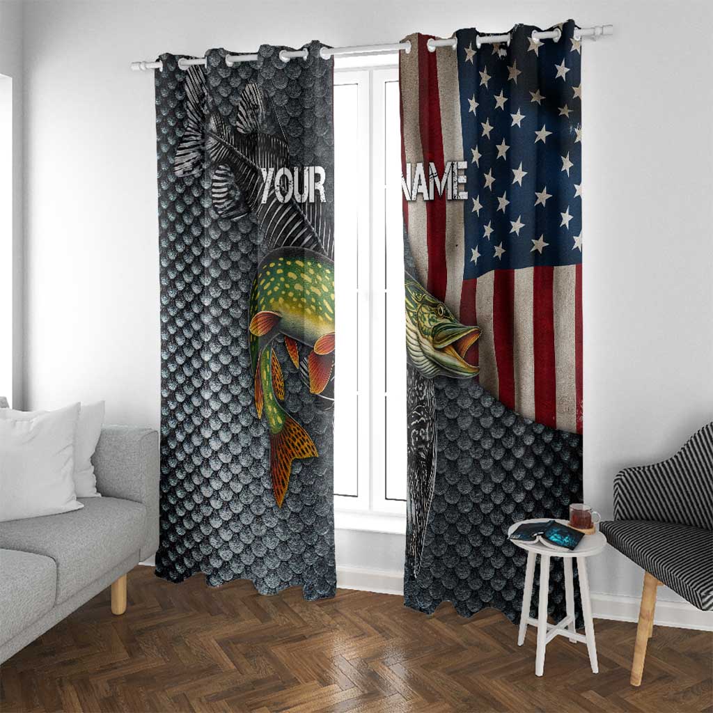 Pike Fishing Window Curtain with American Flag and Realistic Fish Scale Texture Design - Wonder Print Shop