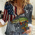 Pike Fishing Women Casual Shirt with American Flag and Realistic Fish Scale Texture Design - Wonder Print Shop