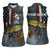 Pike Fishing Women Sleeveless Polo Shirt with American Flag and Realistic Fish Scale Texture Design - Wonder Print Shop