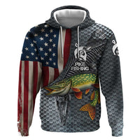 Pike Fishing Zip Hoodie with American Flag and Realistic Fish Scale Texture Design - Wonder Print Shop